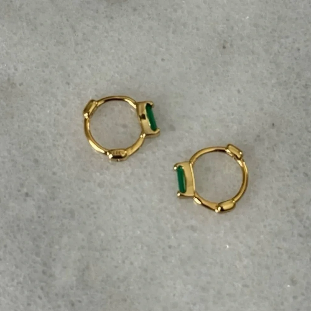 COPY - COPY - Gold Small Mini Green Princess Crystal Huggie Hoop Earrings Bra…